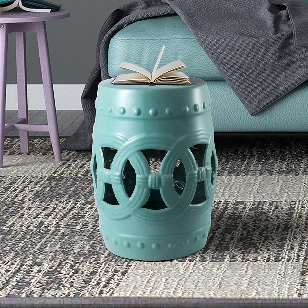 Outdoor Multifunctional Ceramic Stool for Garden, Terrace, Deck, Backyard - Green