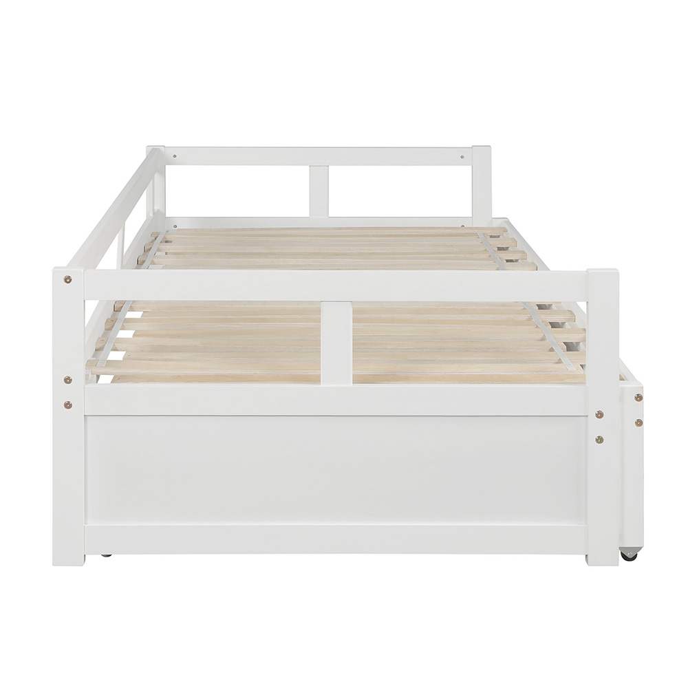 78" Twin Size Wooden Daybed with Trundle Bed and Wooden Slats Support, No Need for Spring Box, for Living Room, Bedroom, Office, Apartment - White
