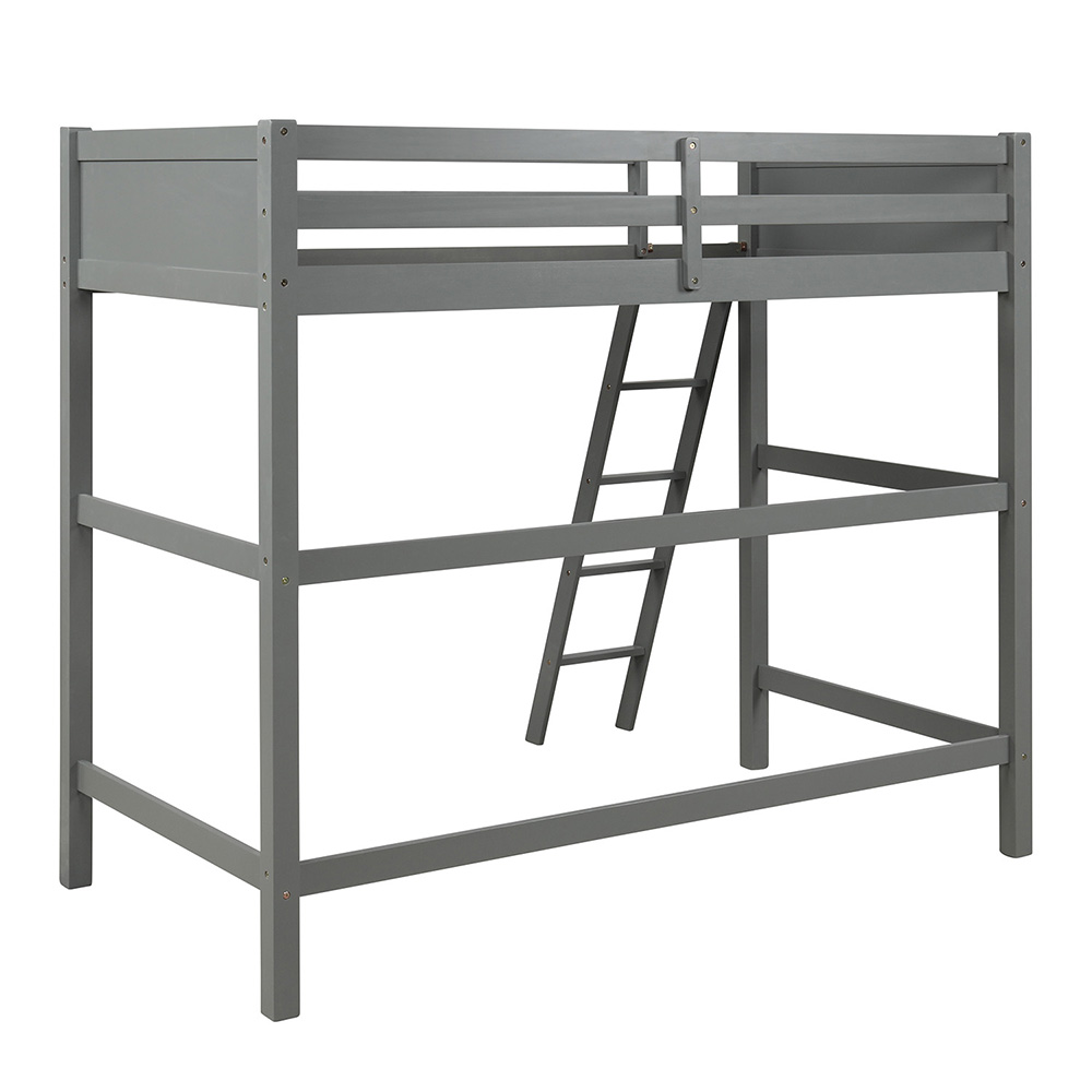 Twin-Size Wooden Loft Bed Frame with Ladder and Wooden Slats Support, Space-saving Design - Gray
