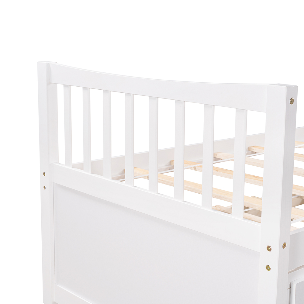 Twin Size Wooden Daybed Frame with Trundle Bed and 3 Storage Drawers, No Need for Spring Box, for Living Room, Bedroom, Office, Apartment - White