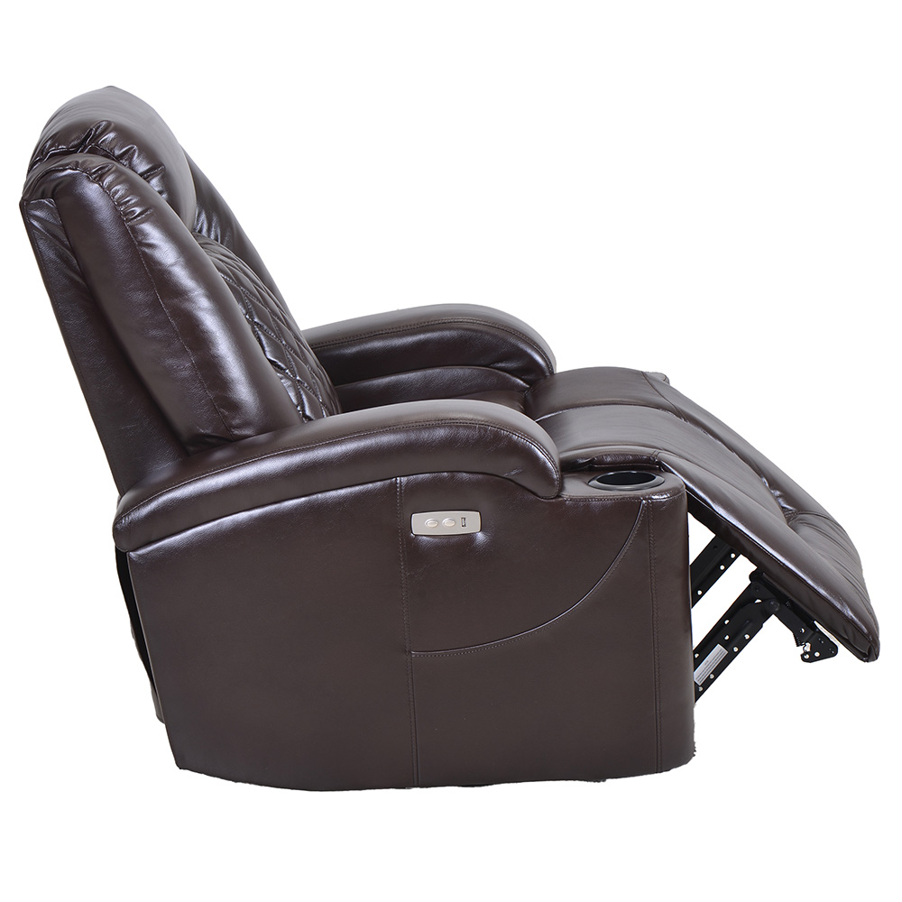 Orisfur PU Leather Electric Recliner with USB Charge Port and Cup Holder for Home Theater, Office, Living Room - Brown