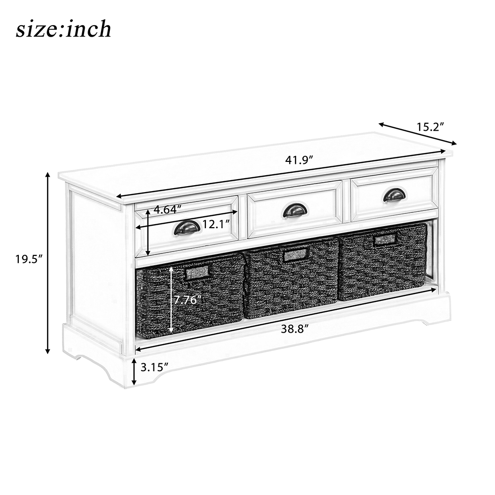 U-Style 19" Wooden Console Table with 3 Drawers and 3 Woven Baskets, for Entrance Hallway, Dining Room, Bedroom - Green