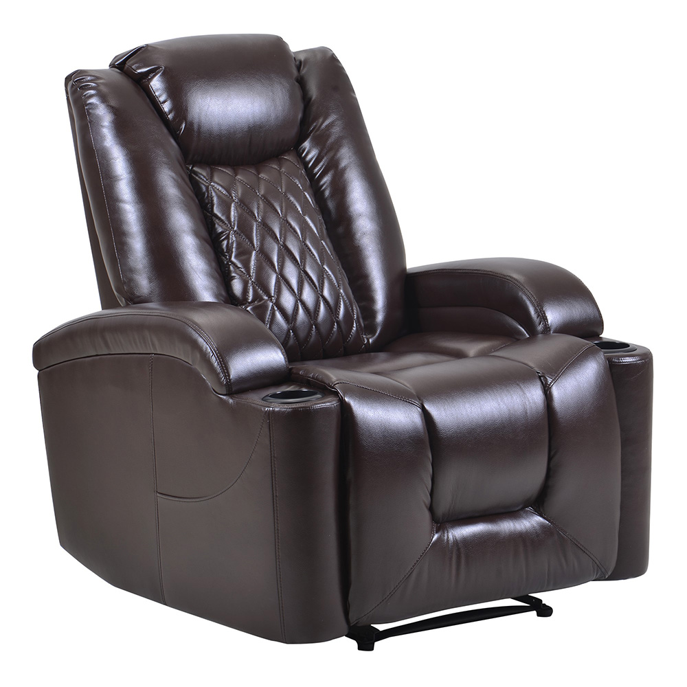 Orisfur PU Leather Electric Recliner with USB Charge Port and Cup Holder for Home Theater, Office, Living Room - Brown