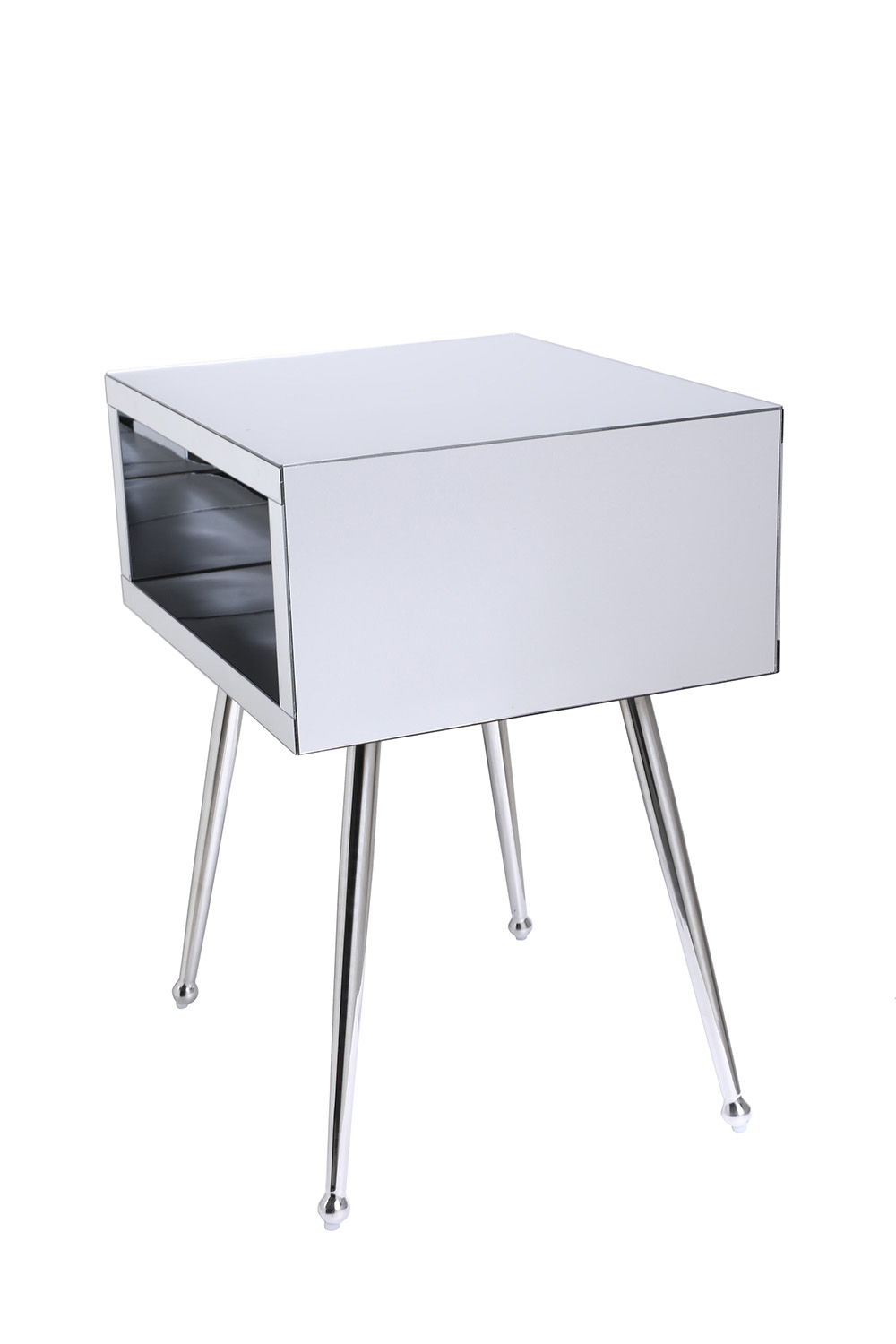 COOLMORE Mirror Bedside Table End Table with Metal High Legs for Living Room, Bedroom, Office, Dressing Room - Silver