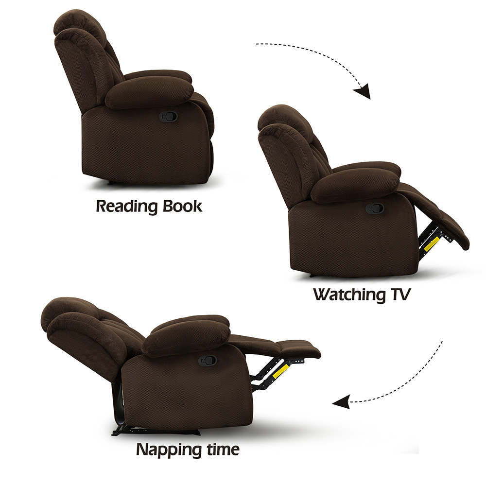1- Seat Recliner with Headrest and Armrests for Home Theater, Office, Living Room - Brown