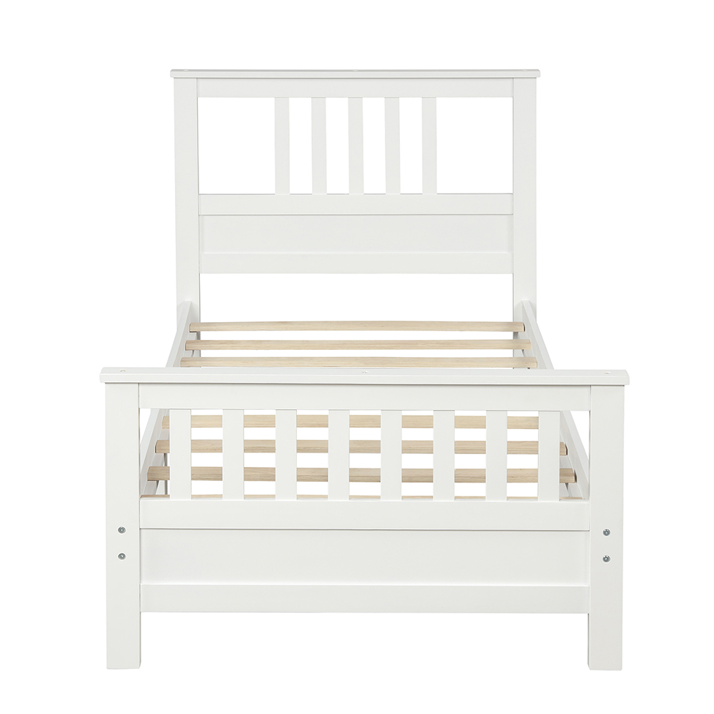 Twin Size Wooden Platform Bed Frame with Headboard, Footboard, and Wooden Slats Support, No Spring Box Required (Frame Only) - White