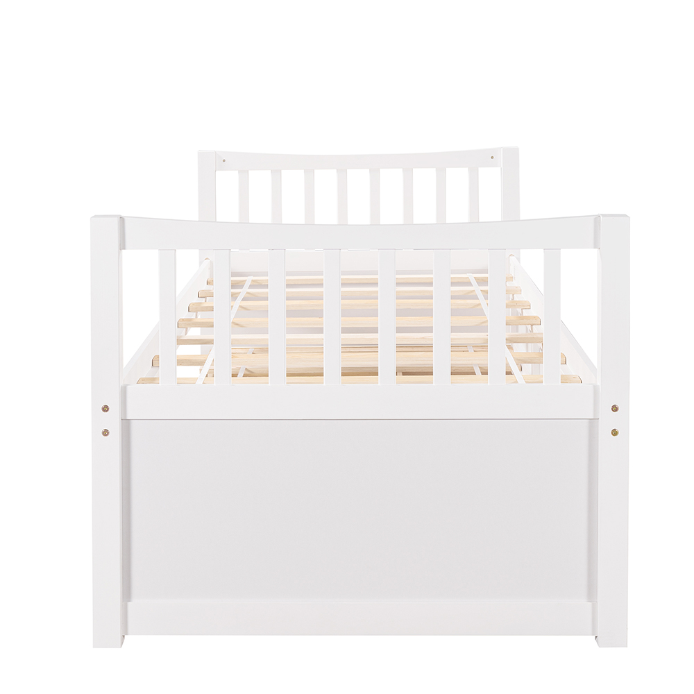 Twin Size Wooden Daybed Frame with Trundle Bed and 3 Storage Drawers, No Need for Spring Box, for Living Room, Bedroom, Office, Apartment - White
