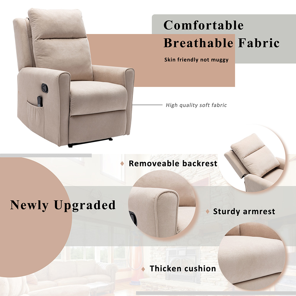 Orisfur Polyester Electric Heated Massage Recliner with Remote Control and Side Pocket for Living Room, Bedroom, Home Theater, Office - Beige