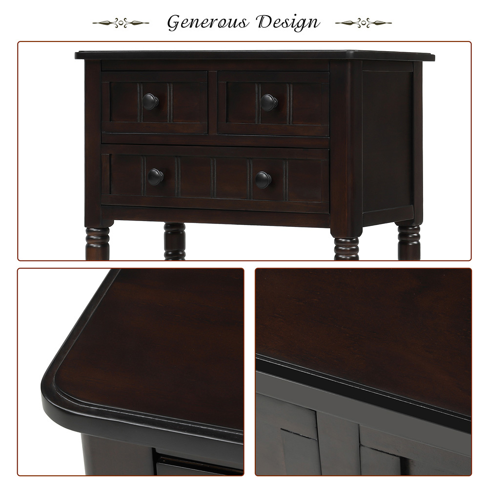 TREXM 23" Wooden Console Table with 3 Storage Drawers and Bottom Shelf, for Entrance, Hallway, Dining Room, Kitchen - Espresso