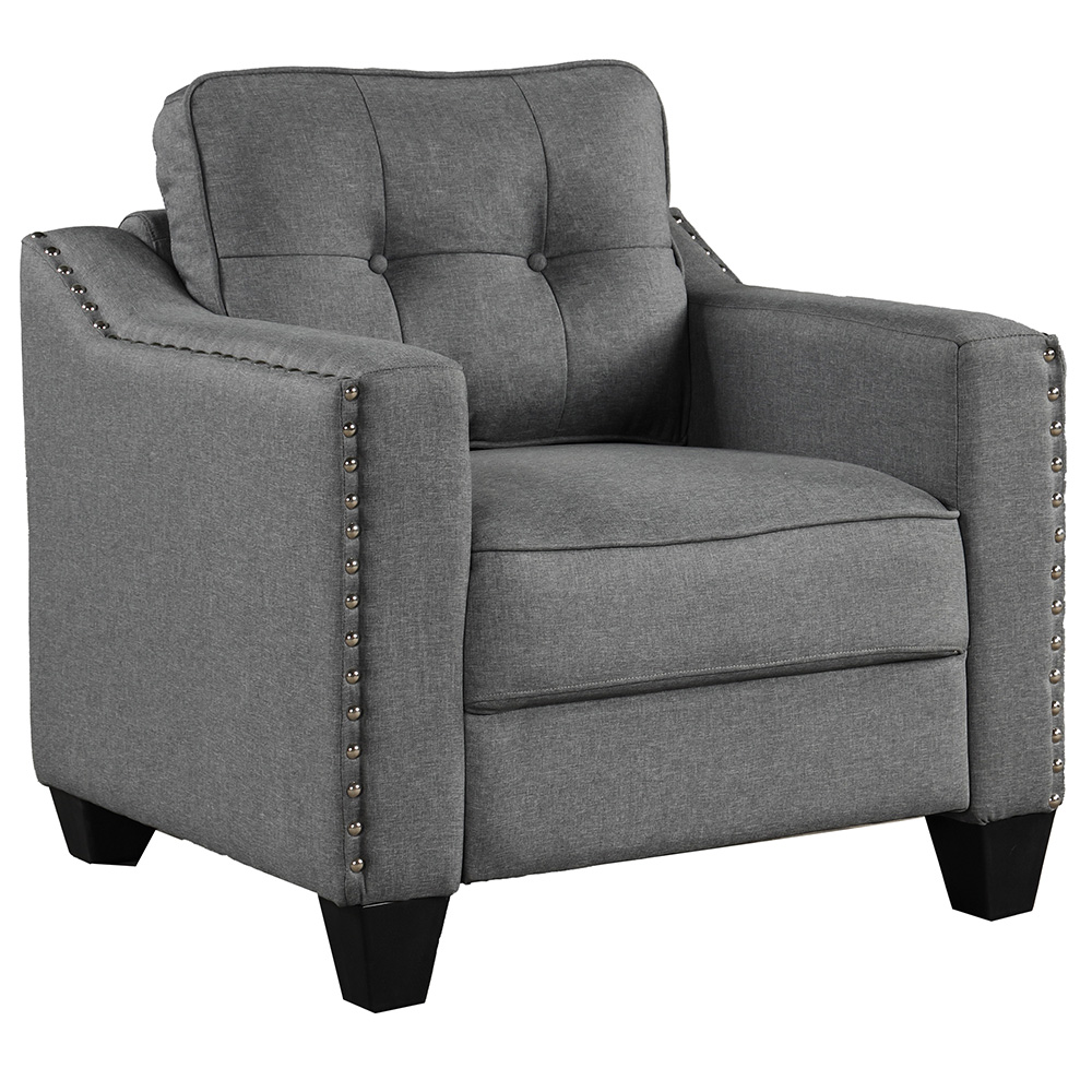 U-STYLE 3+2+1-Seat Linen Blend Fabric Tufted Sofa Set, with Solid Wood Frame and Plastic Feet, for Living Room, Bedroom, Office, Apartment - Grey