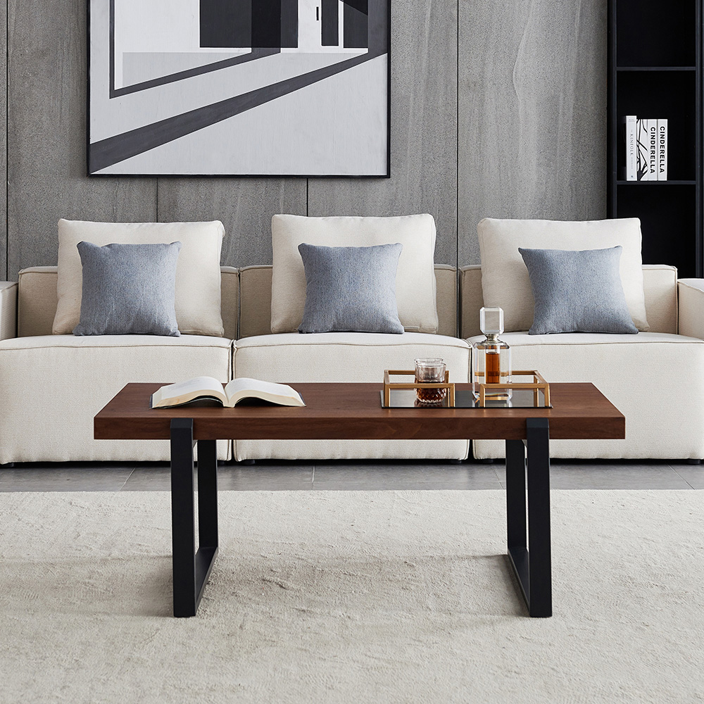 47.5" Wooden Coffee Table with Metal Frame, for Kitchen, Restaurant, Office, Living Room, Cafe - Brown