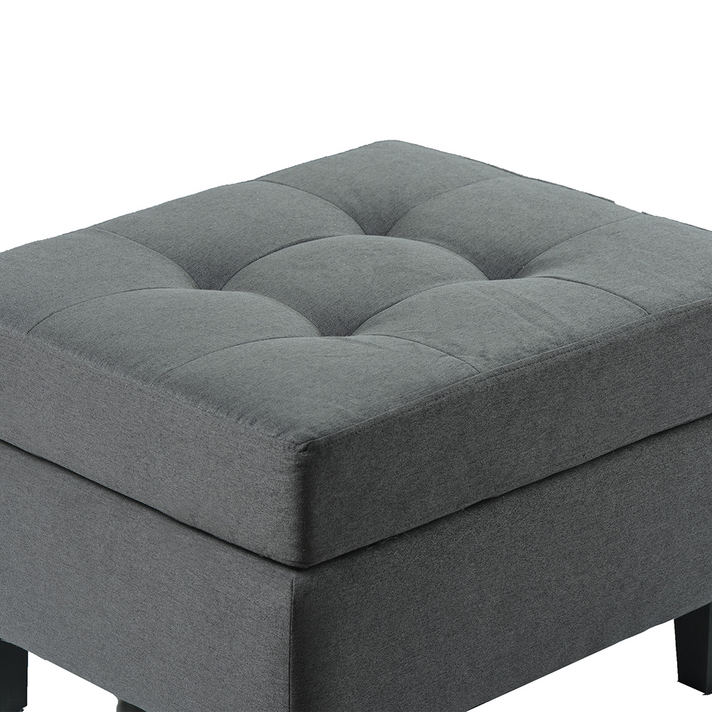 U-STYLE 5-Seat L-shaped Corner Polyester Tufted Upholstered Sofa with 2 Pillows and Ottoman, for Living Room, Bedroom, Office, Apartment - Grey