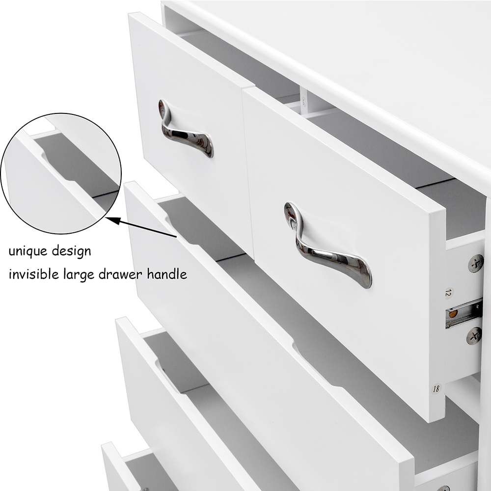 MDF Waterproof Storage Cabinet Height Adjustable with 6 Drawers of Different Sizes, for Home, Office, Dining Room, Bedroom - White