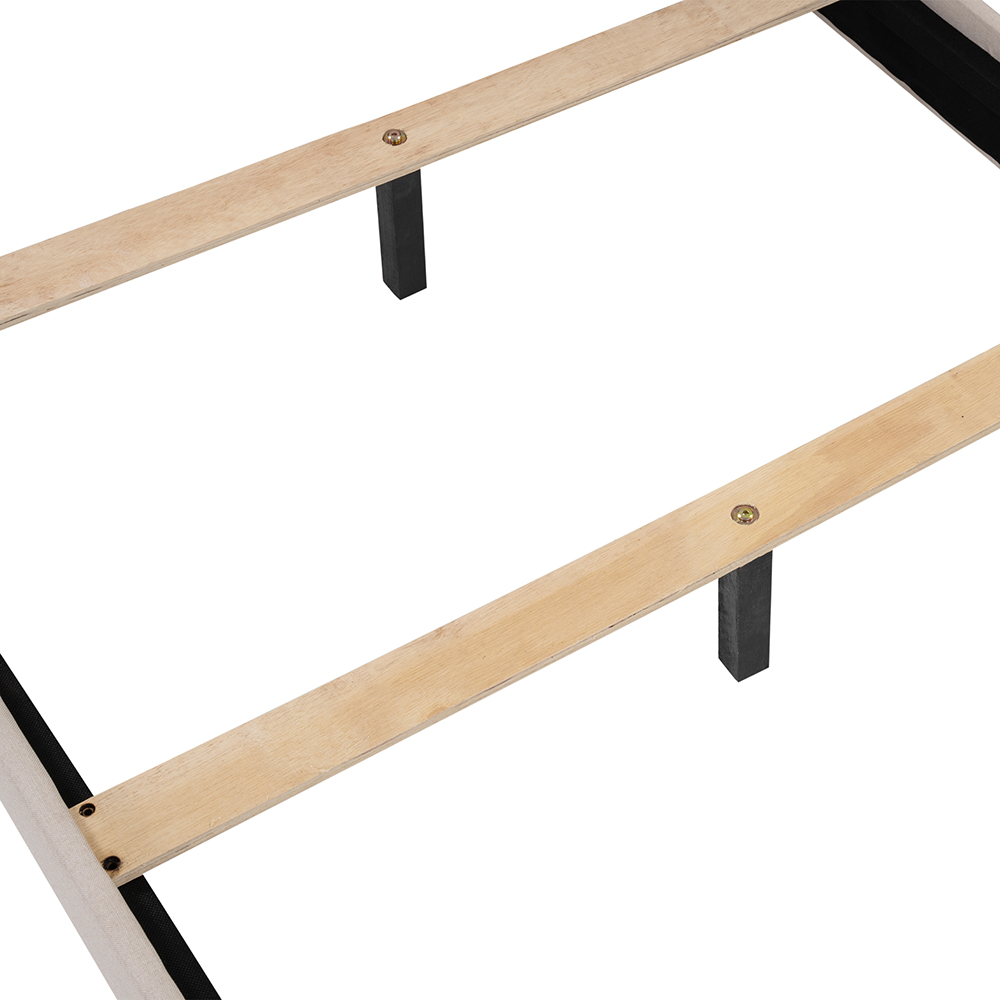 Twin-Size Polyester Linen Platform Bed Frame with Wooden Slats and Nailhead Detail - Beige