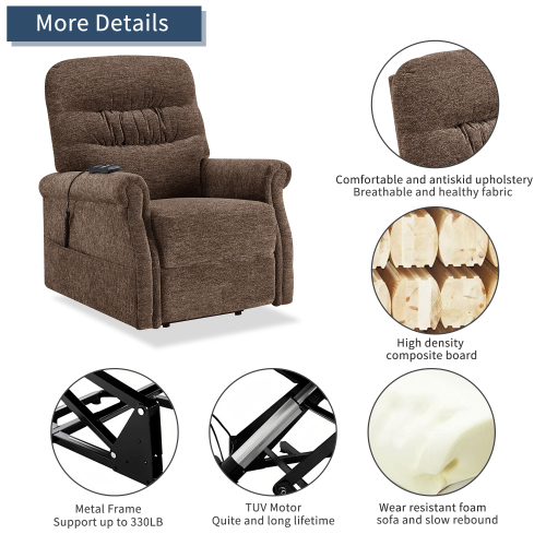 Orisfur Soft Fabric Upholstery Electric Massage Lift Recliner with Remote Control for Office, Home Theater, Living Room - Brown