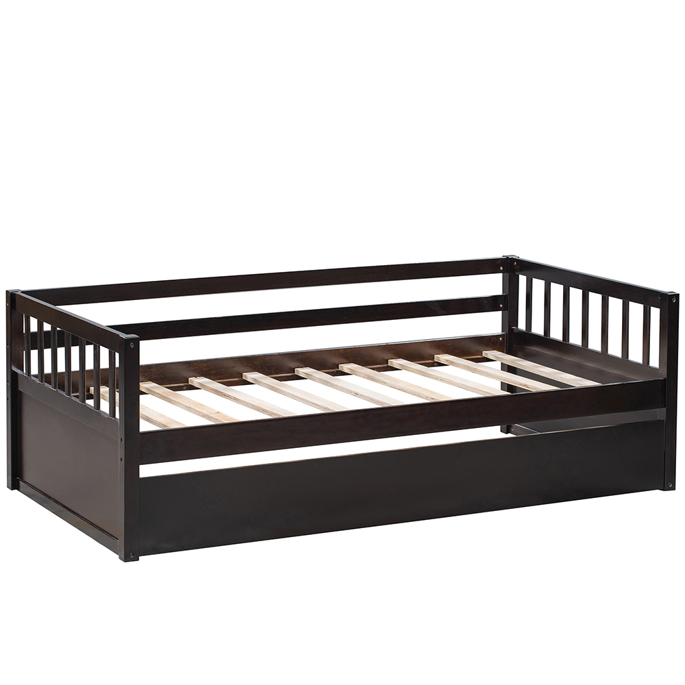 Twin-Size Wooden Platform Sofa Bed Frame with 2 Inseparable Storage Drawers - Espresso