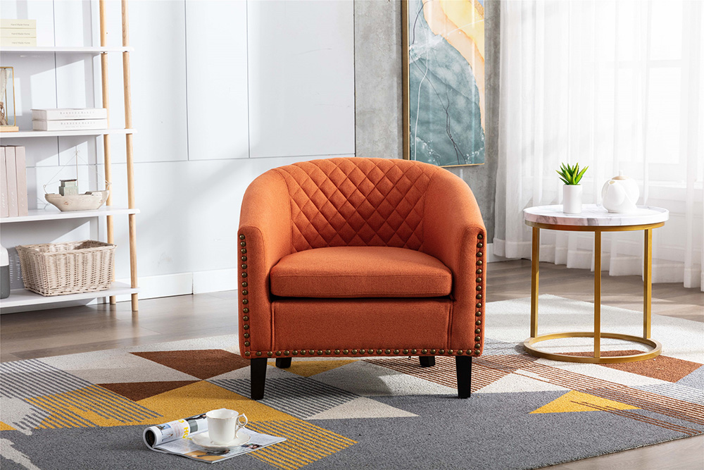 COOLMORE 1-Seat Linen Upholstered Sofa with Ergonomic Backrest and Solid Wood Feet for Living Room, Bedroom, Office, Apartment - Orange