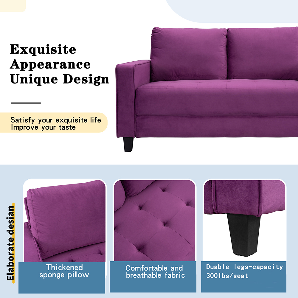 Orisfur 3-seat + 2-seat + 1-seat Velvet Upholstered Sofa Set with Armrests and Backrest for Living Room, Bedroom, Office, Apartment - Purple