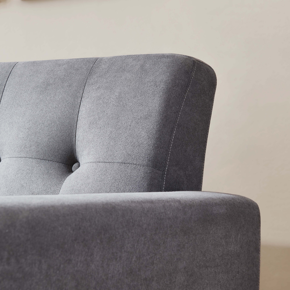 3-Seat Polyester Fabric Upholstered Sofa with Solid Wood Legs and Ergonomic Backrest for Living Room, Bedroom, Office, Apartment - Gray