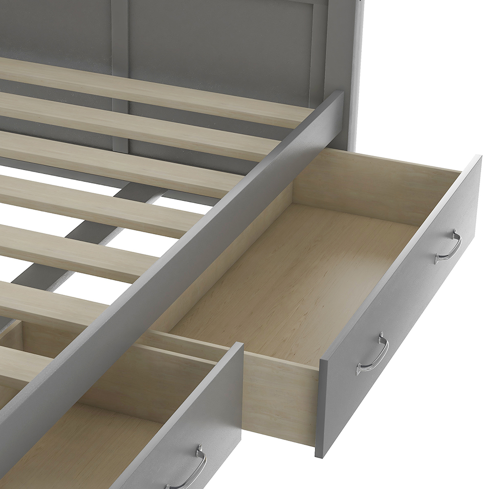 Twin Size Rustic Style Wooden Daybed Frame with 2 Storage Drawers and Wooden Slats Support, No Need for Spring Box, for Living Room, Bedroom, Office, Apartment - Gray