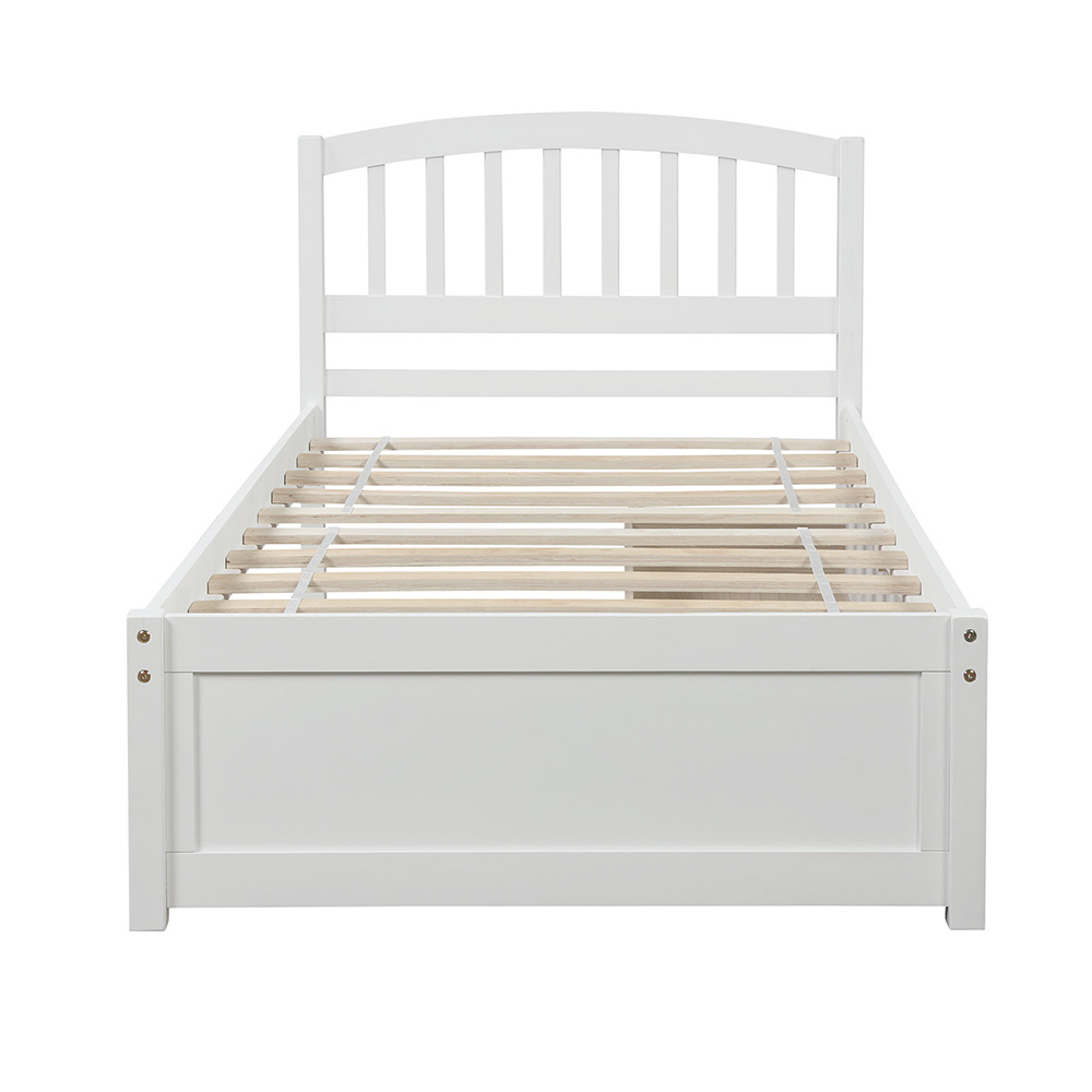 Twin Size Wooden Platform Bed Frame with 2 Storage Drawers, and Wooden Slats Support, No Spring Box Required (Frame Only) - White