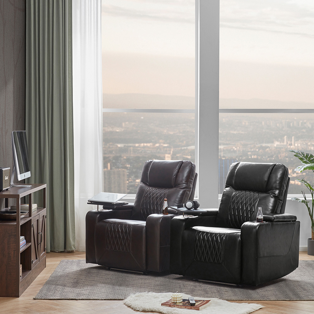 Orisfur PU Leather Electric Recliner with USB Charging Port, 2 Cup Holders, and Hidden Arm Storage for Home Theater, Office, Living Room - Black