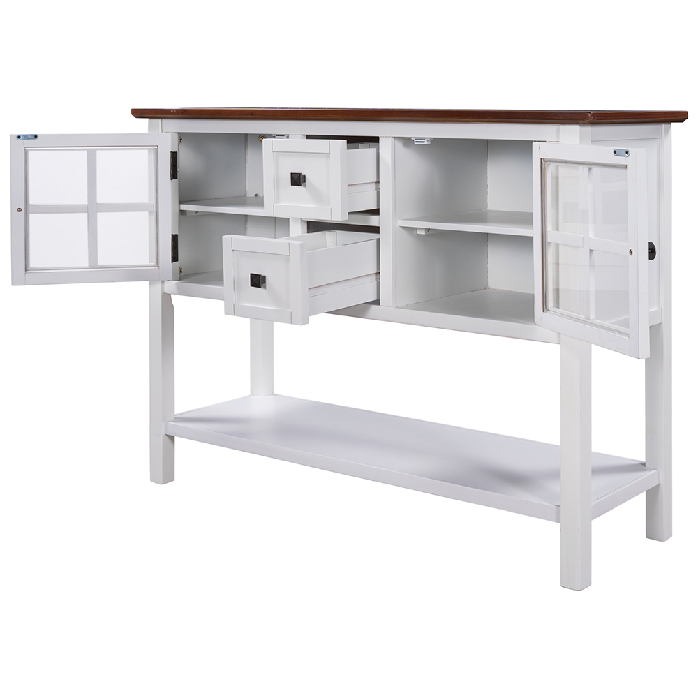U_STYLE 45'' Modern Console Table with 2 Drawers, 2 Cabinets and 1 Shelf, for Entrance Hallway, Dining Room, Bedroom - White + Brown