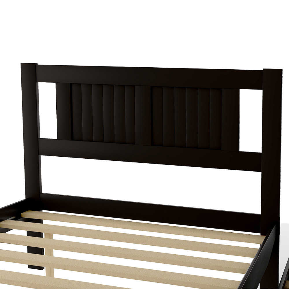 Full-Size Wooden Platform Bed Frame with Adjustable Trundle Bed and Wooden Slat Support, No Need for Box Spring - Espresso