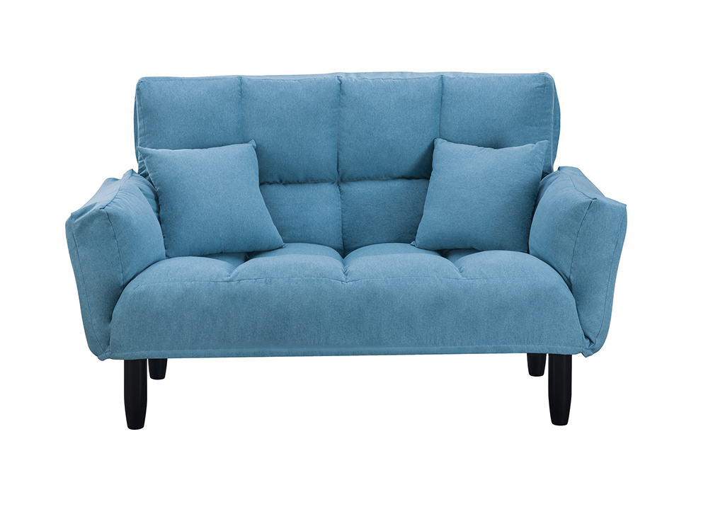 U-STYLE 2-Seat Twin Size Polyester Blended Tufted Sofa Bed with 2 Pillows and 2 Side Pockets, for Living Room, Bedroom, Office, Apartment - Blue