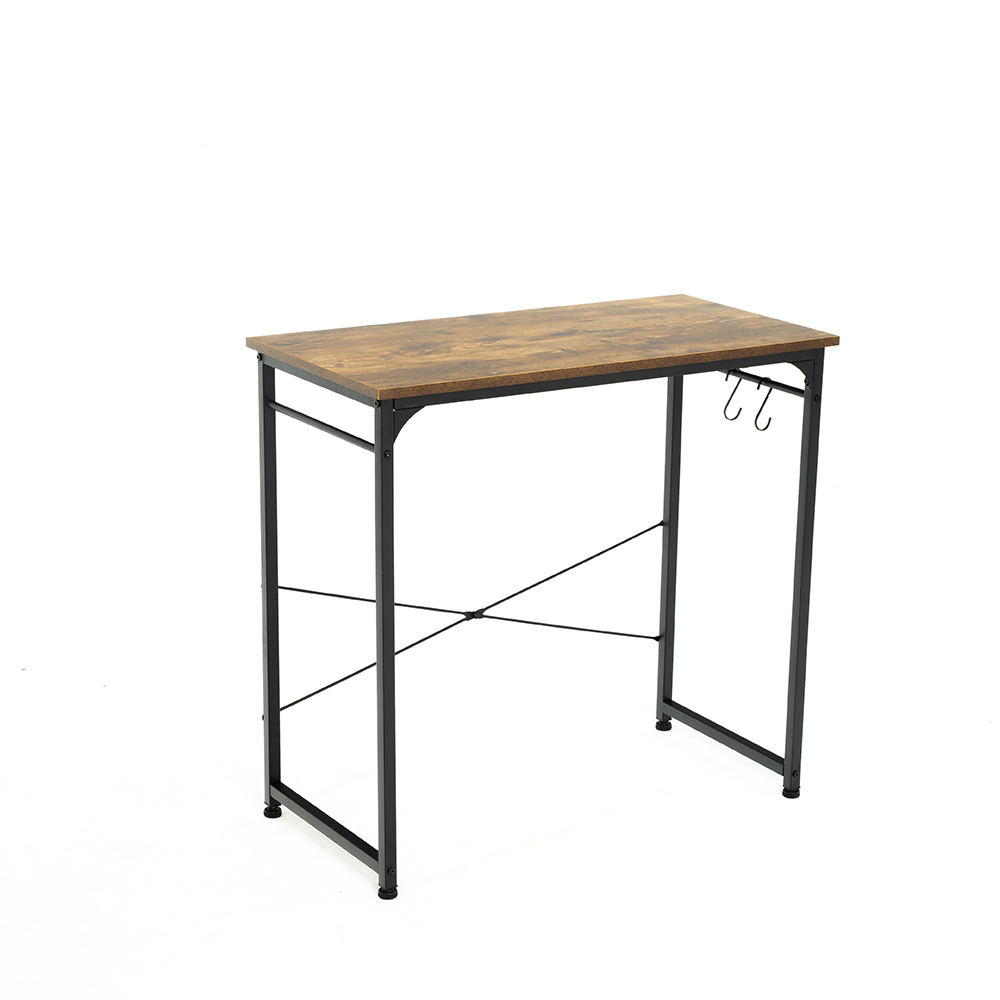 Home Office 32'' MDF Tabletop and Metal Frame Computer Desk, with 2 Hooks, Suitable for Small Spaces - Brown