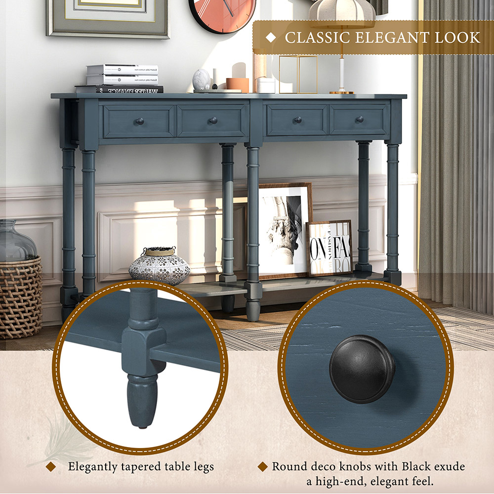 TREXM 58'' Console Table with 2 Storage Drawers, and Bottom Shelf, for Entrance, Hallway, Dining Room, Kitchen - Navy