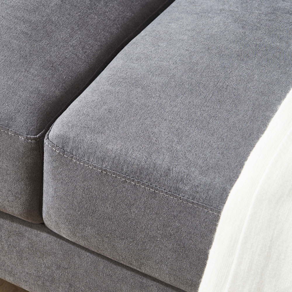 3-Seat Polyester Fabric Upholstered Sofa with Solid Wood Legs and Ergonomic Backrest for Living Room, Bedroom, Office, Apartment - Gray