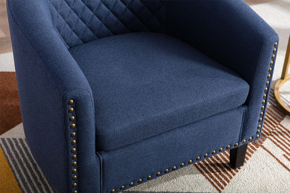 COOLMORE 1-Seat Linen Upholstered Sofa with Ergonomic Backrest and Solid Wood Feet for Living Room, Bedroom, Office, Apartment - Navy