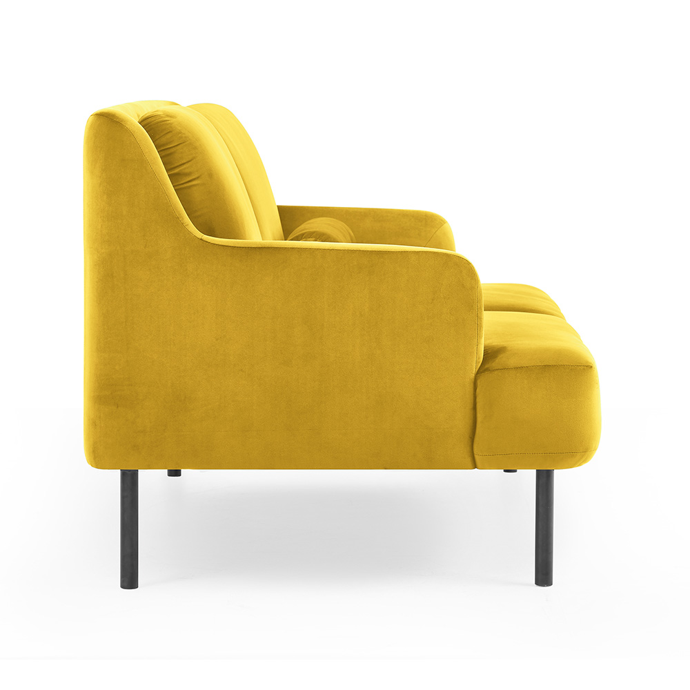 2-Seat Velvet Upholstered Sofa with High Iron Feet and Backrest for Office, Apartment, Bedroom, Living Room - Yellow