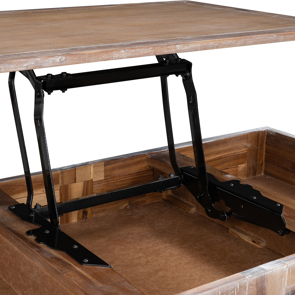 U-Style Rectangle Lift Top Coffee Table with Inner Storage Space and Shelf, for Kitchen, Restaurant, Office, Living Room, Cafe - Brown