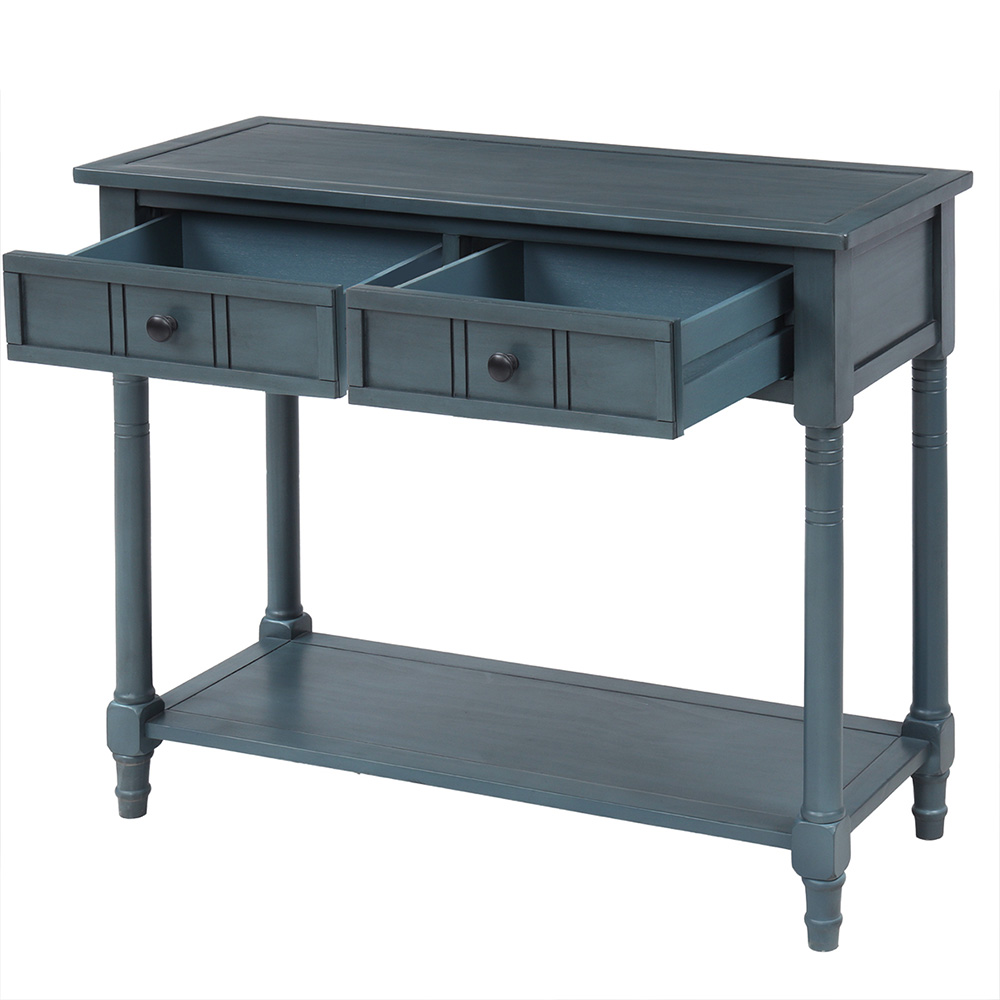 TREXM 35'' Console Table with 2 Storage Drawers, and Bottom Shelf, for Entrance, Hallway, Dining Room, Kitchen - Navy