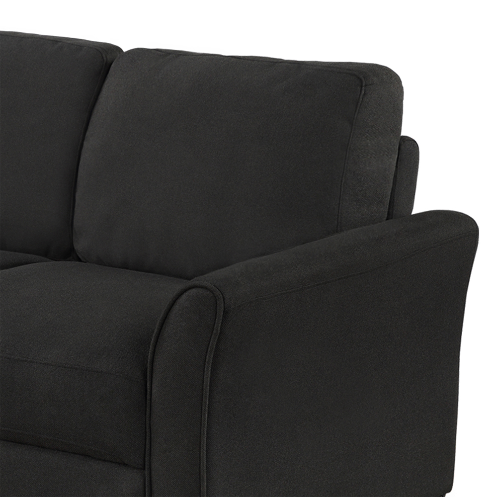 3-Seat Linen Fabric Sofa with Wooden Frame and Plastic Feet, for Living Room, Bedroom, Office, Apartment - Black
