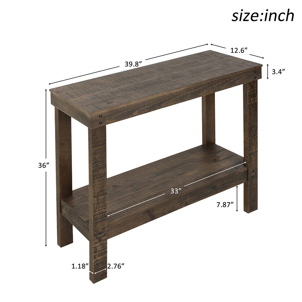 U-STYLE 39" Rustic Console Table with Bottom Shelf, for Entrance, Hallway, Dining Room, Kitchen - Brown