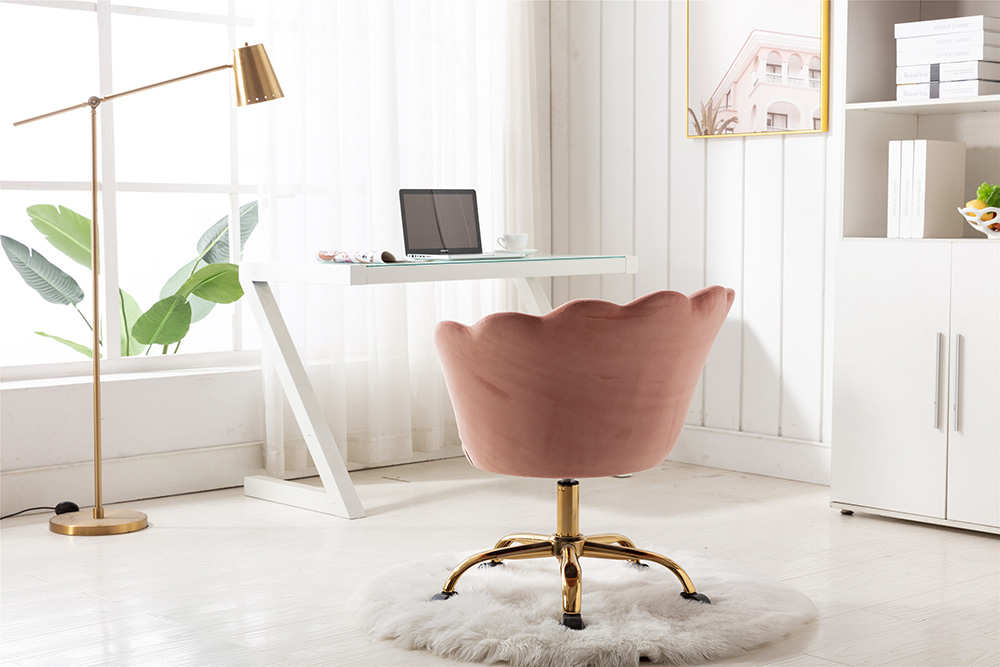 COOLMORE Velvet Rotating Chair Height Adjustable with Curved Backrest and Casters for Living Room, Bedroom, Dining Room, Office - Pink