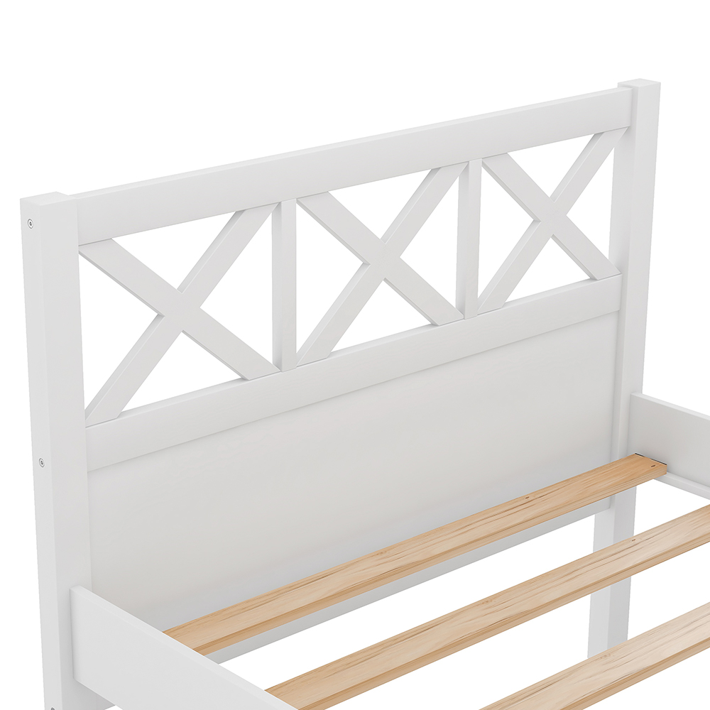 Twin Size Wooden Platform Bed Frame with High Legs and Wooden Slats - White