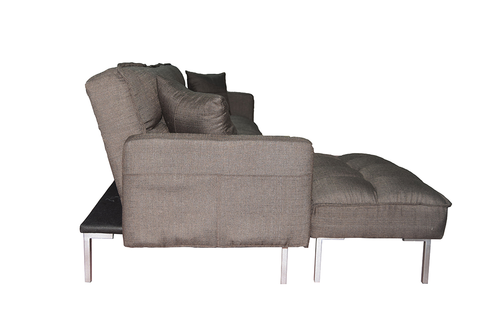 4-Seat Polyester Fabric Combination Sofa Bed with 2 Pillows and Reversible Ottoman for Living Room, Bedroom, Office, Apartment - Brown