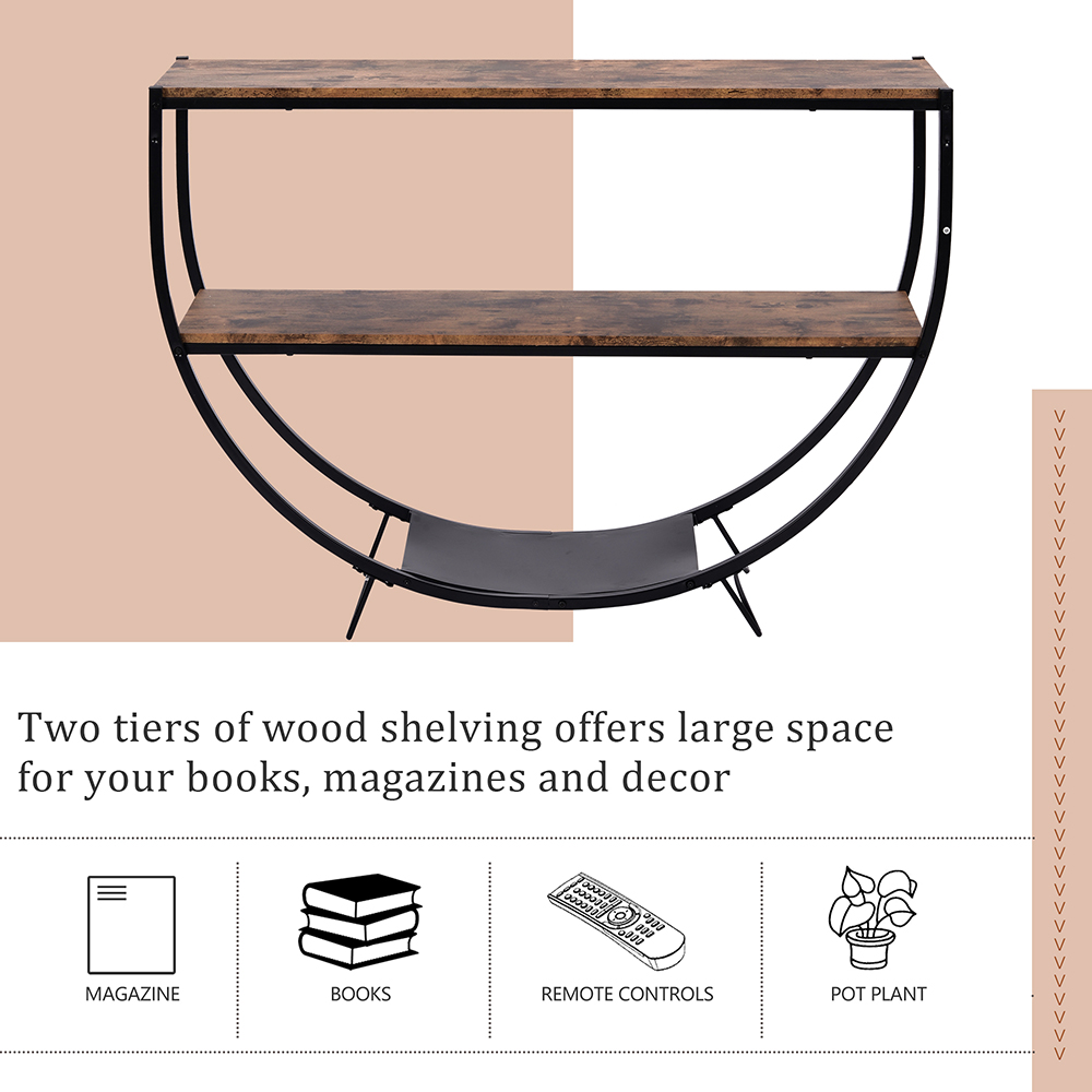 TREXM 48" Rustic Industrial Style Semicircle Console Table with MDF Tabletop and Metal Frame, for Entrance, Hallway, Dining Room, Kitchen - Dark Brown