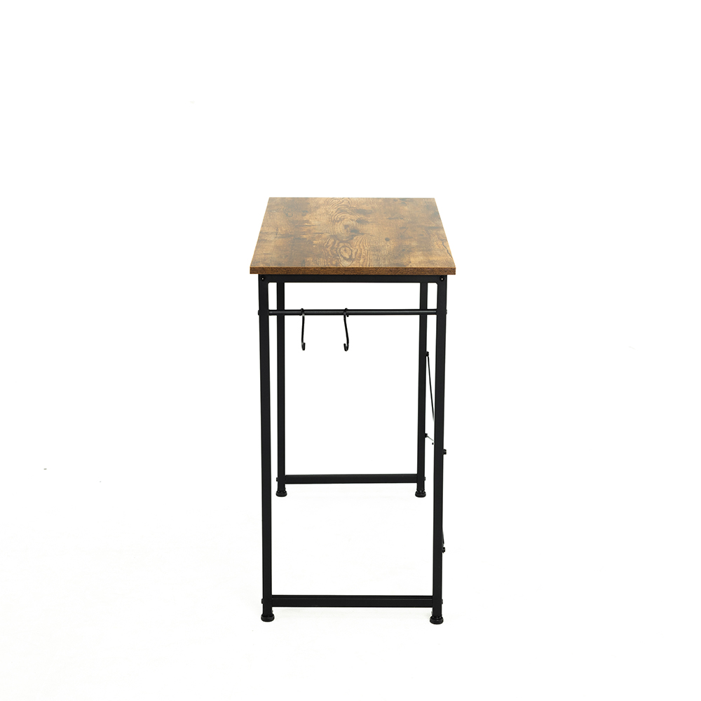 Home Office 32'' MDF Tabletop and Metal Frame Computer Desk, with 2 Hooks, Suitable for Small Spaces - Brown