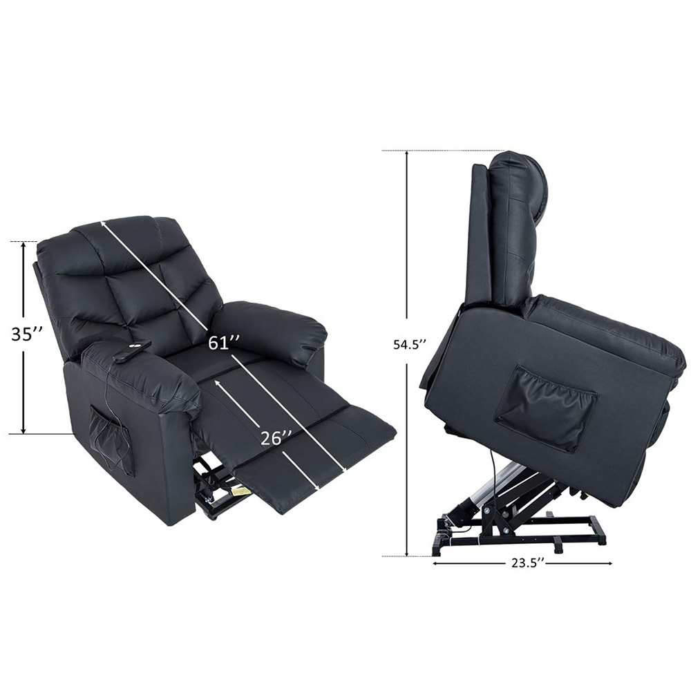 Orisfur PU Leather Upholstered Electric Lift Recliner with High Backrest and Remote Control for Home Theater, Office, Living Room - Black