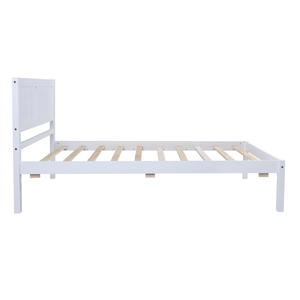 Twin Size Wooden Platform Bed Frame with Headboard, and Wooden Slats Support, No Spring Box Required - White