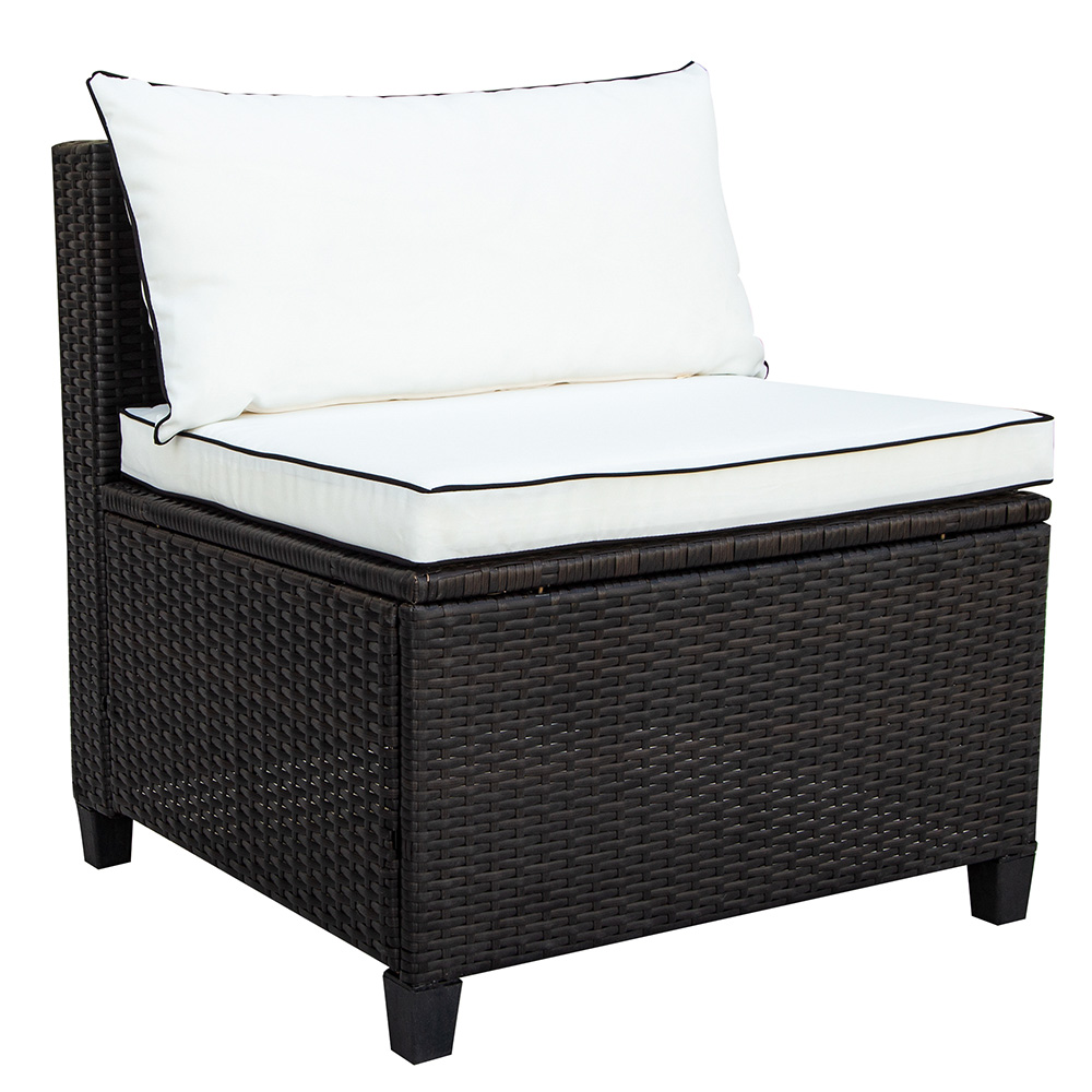 U-STYLE 6-Seat Rattan Wicker Sofa Set, with Coffee Table, Cushions and 2 Accent Pillows, for Outdoor, Courtyard, Terrace, Poolside - Beige