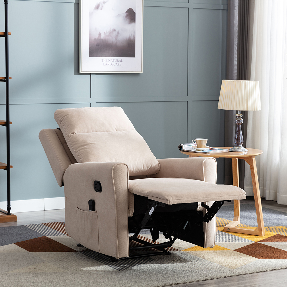 Orisfur Polyester Electric Heated Massage Recliner with Remote Control and Side Pocket for Living Room, Bedroom, Home Theater, Office - Beige