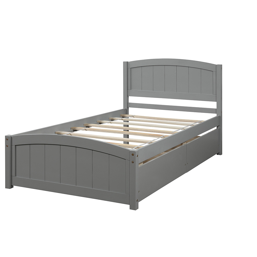Twin Size Wooden Platform Bed Frame with 2 Storage Drawers, and Wooden Slats Support, No Spring Box Required (Frame Only) - Gray