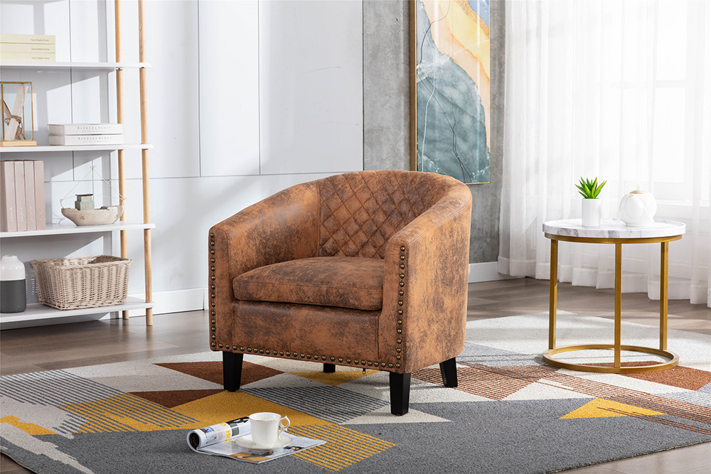 COOLMORE 1-Seat Linen Upholstered Sofa with Ergonomic Backrest and Solid Wood Feet for Living Room, Bedroom, Office, Apartment - Brown