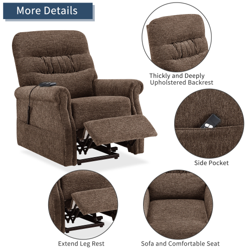 Orisfur Soft Fabric Upholstery Electric Massage Lift Recliner with Remote Control for Office, Home Theater, Living Room - Brown